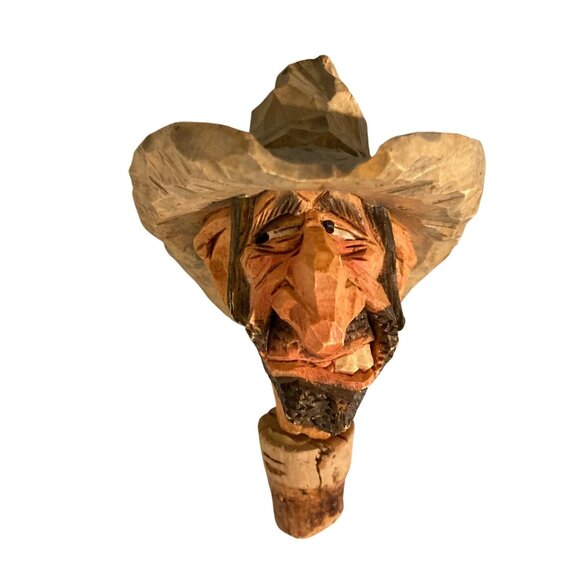 Chris Hammack Rotgut Rodney Cowboy Carved Wood Bottle Stopper Spit-N'-Whittle - Picture 3 of 9